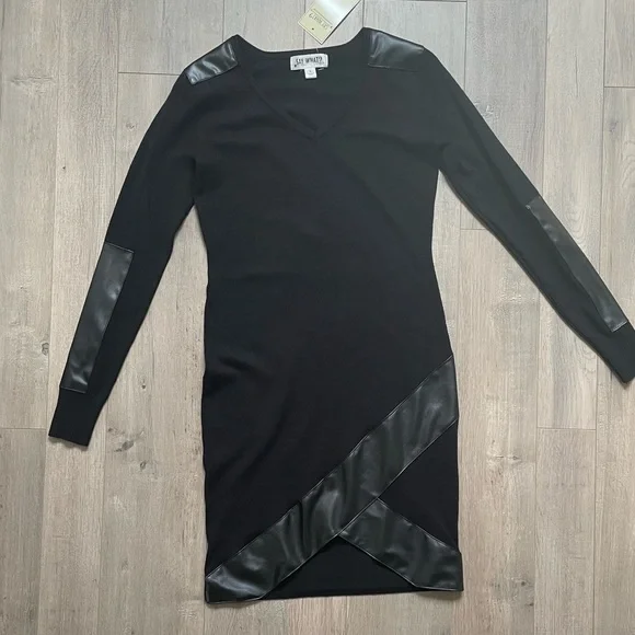 Dresses | Free Black Sweater Dress With Faux Leather Accents | Poshmark